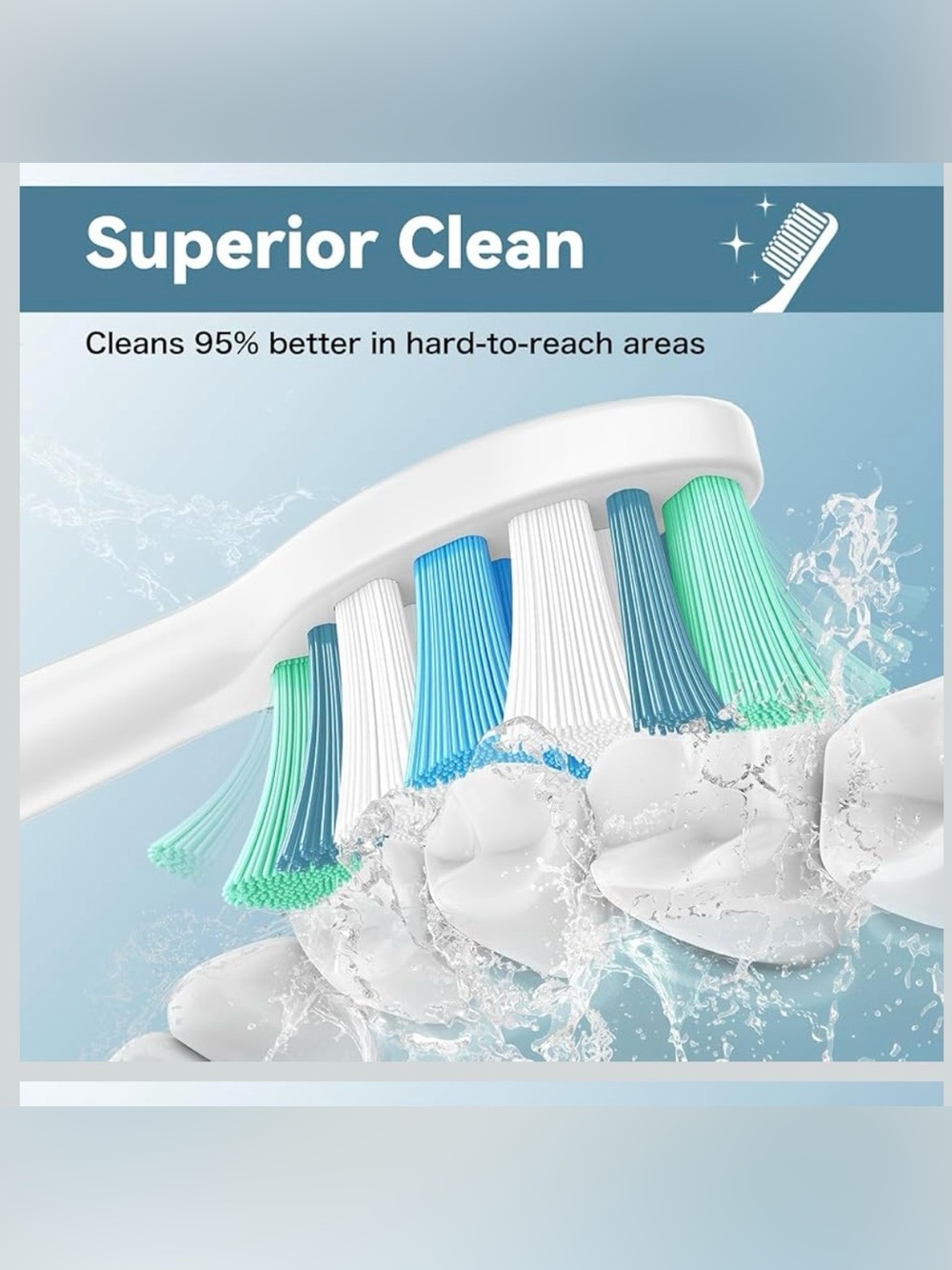 Electric Toothbrush Heads (Replacement Only) - White with Blue & Green Bristles - Picture 2 of 6